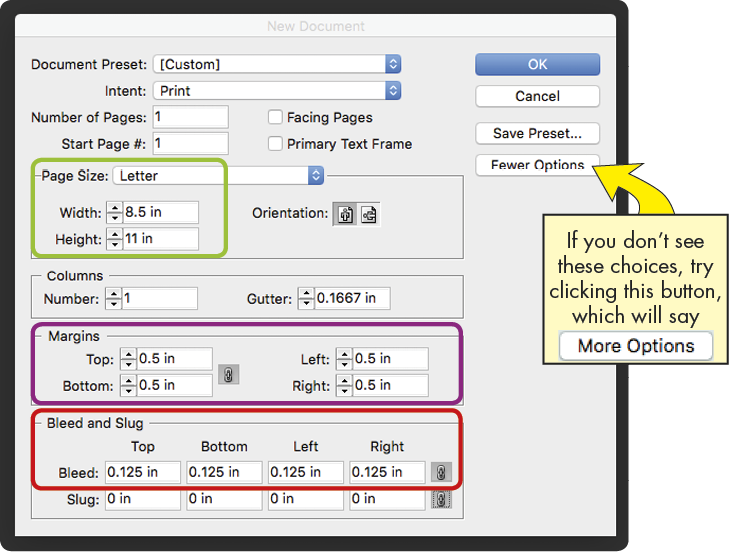 InDesign Page Setup Screen
